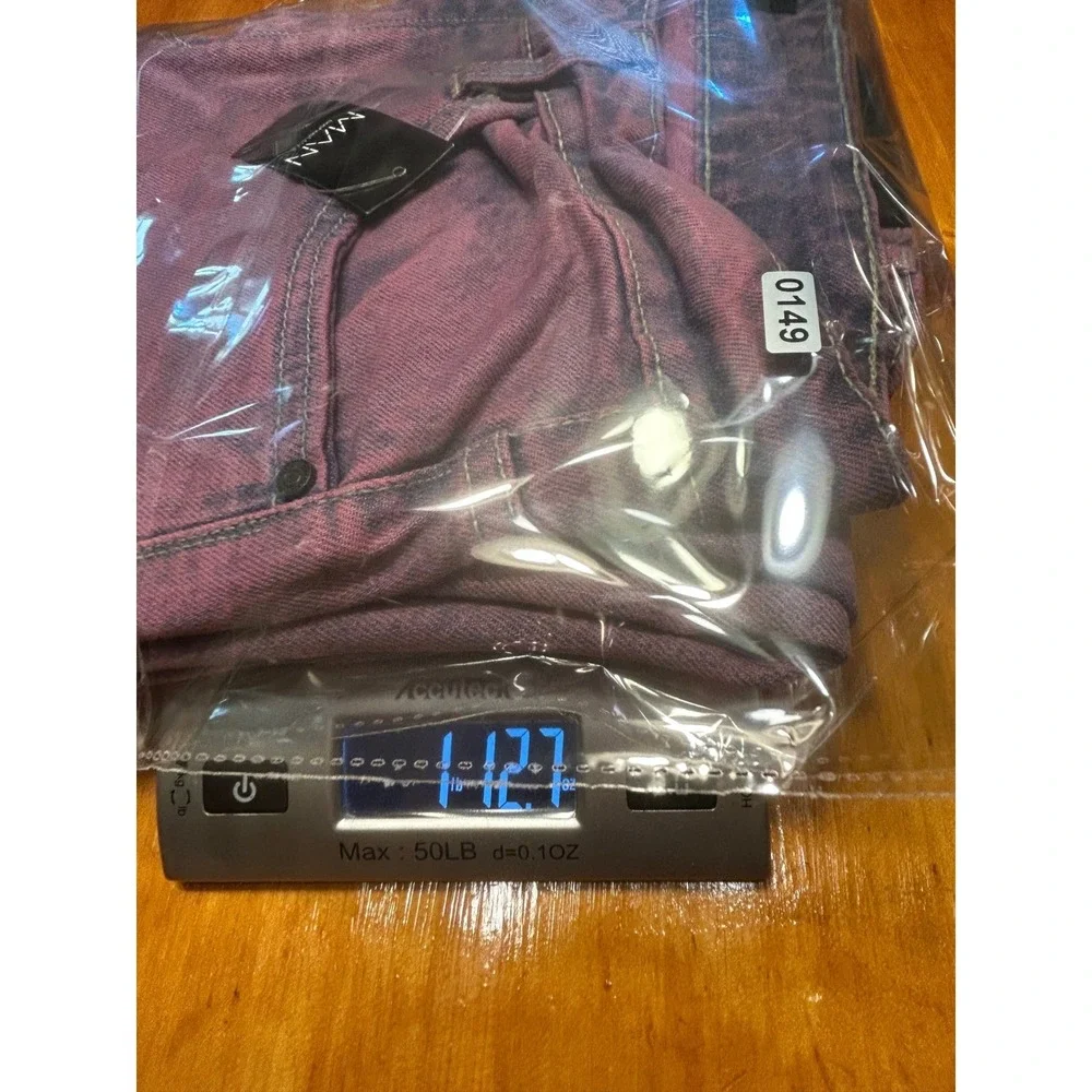 boohooMAN Mens Y2K‎ Grunge Relaxed Rigid Tinted Jeans Pink Purple Ripped Knee